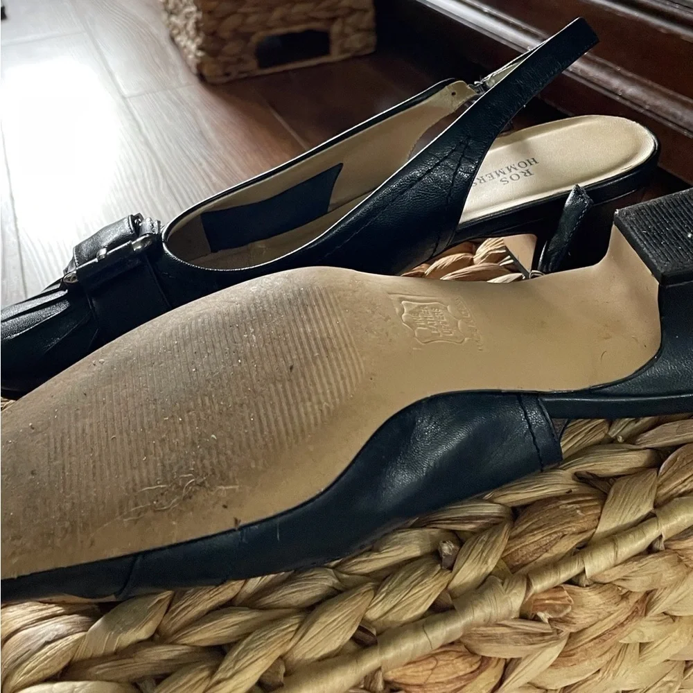 Vintage 90s Ros Hommerson black leather slingback square toe heels in size 8